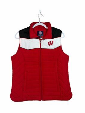 Wisconsin Badgers G-III Carl Banks Large Quilted Puffer Vest Red Black Full Zip